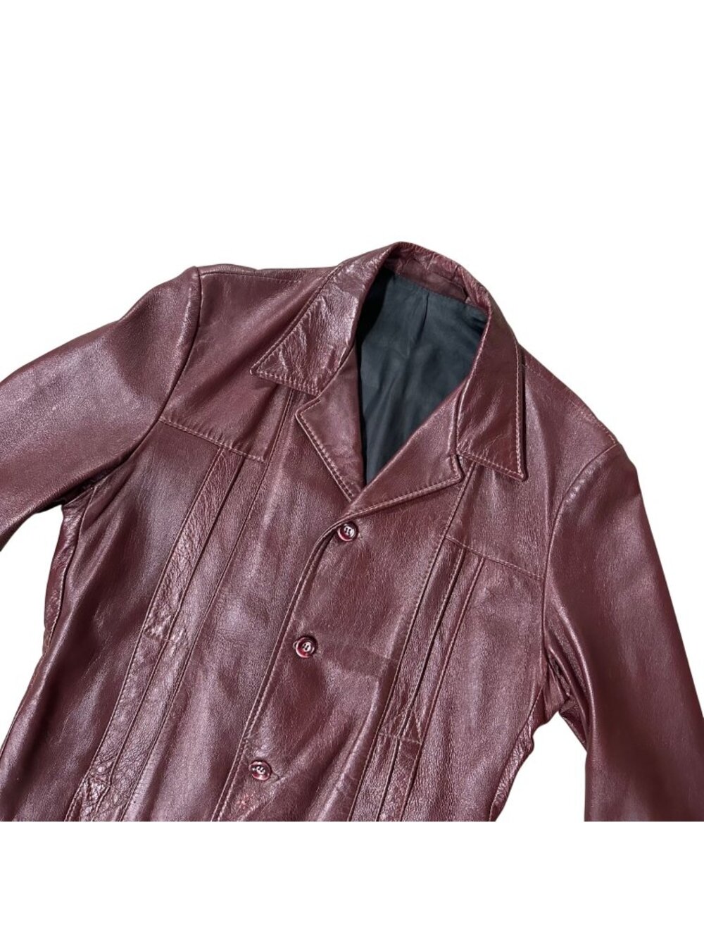 Vintage Maroon Leather Jacket 1970s Button Front Disco Coat Mens Medium? READ